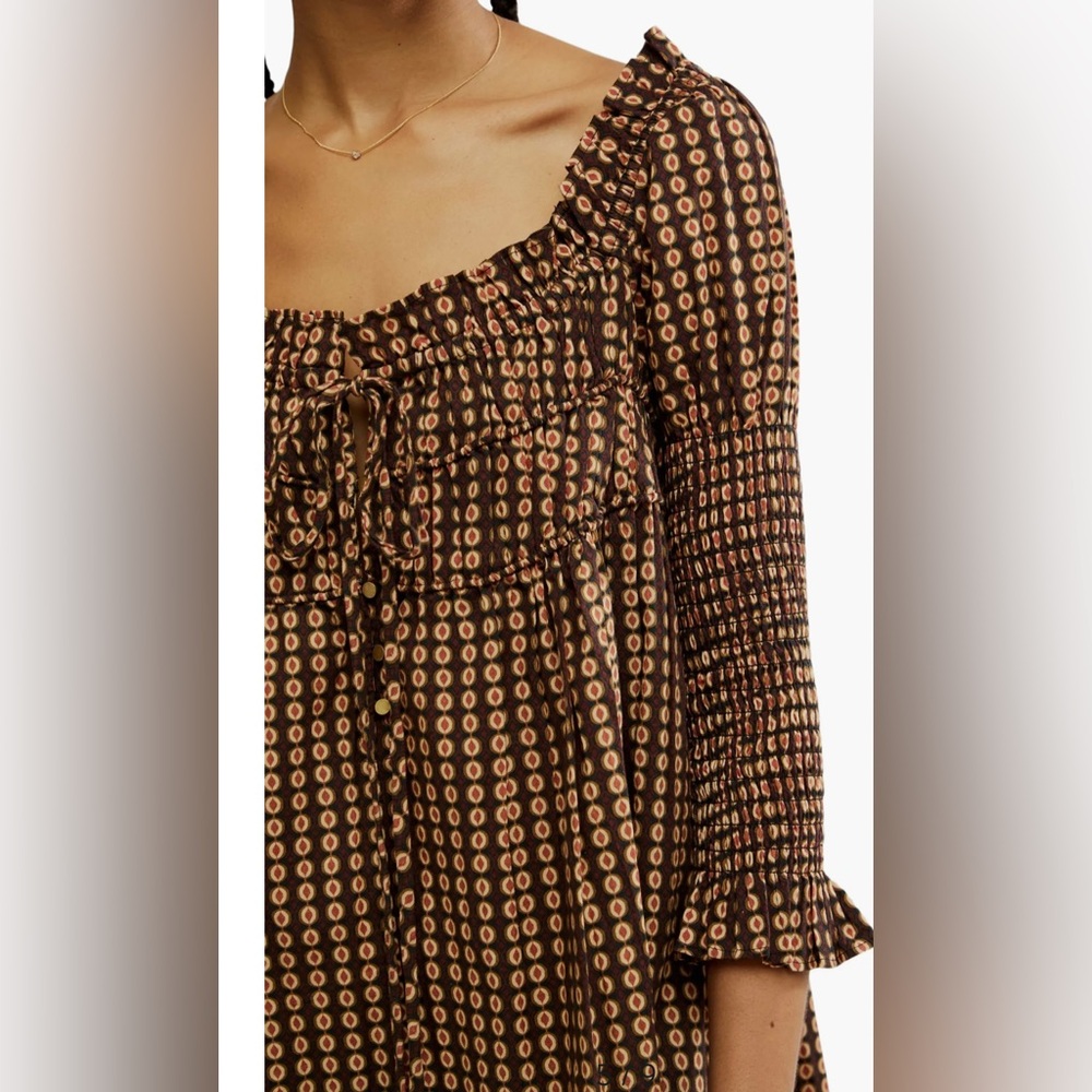 NWT FREE PEOPLE - Star Dip Tiered Smocked Button Front Cotton Dress - Picture 3 of 10